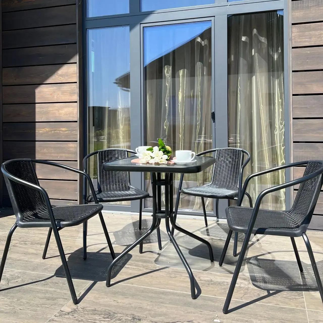 Комплект садовой мебели 4Points Monza-4 из искусственного ротанга квадратный стол 60 см/4 стула Черный