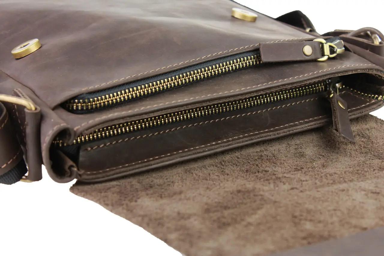 Сумка мужская Freeskin Space на плечо кожаная 25x21x4 см Темно-коричневый - фото 3