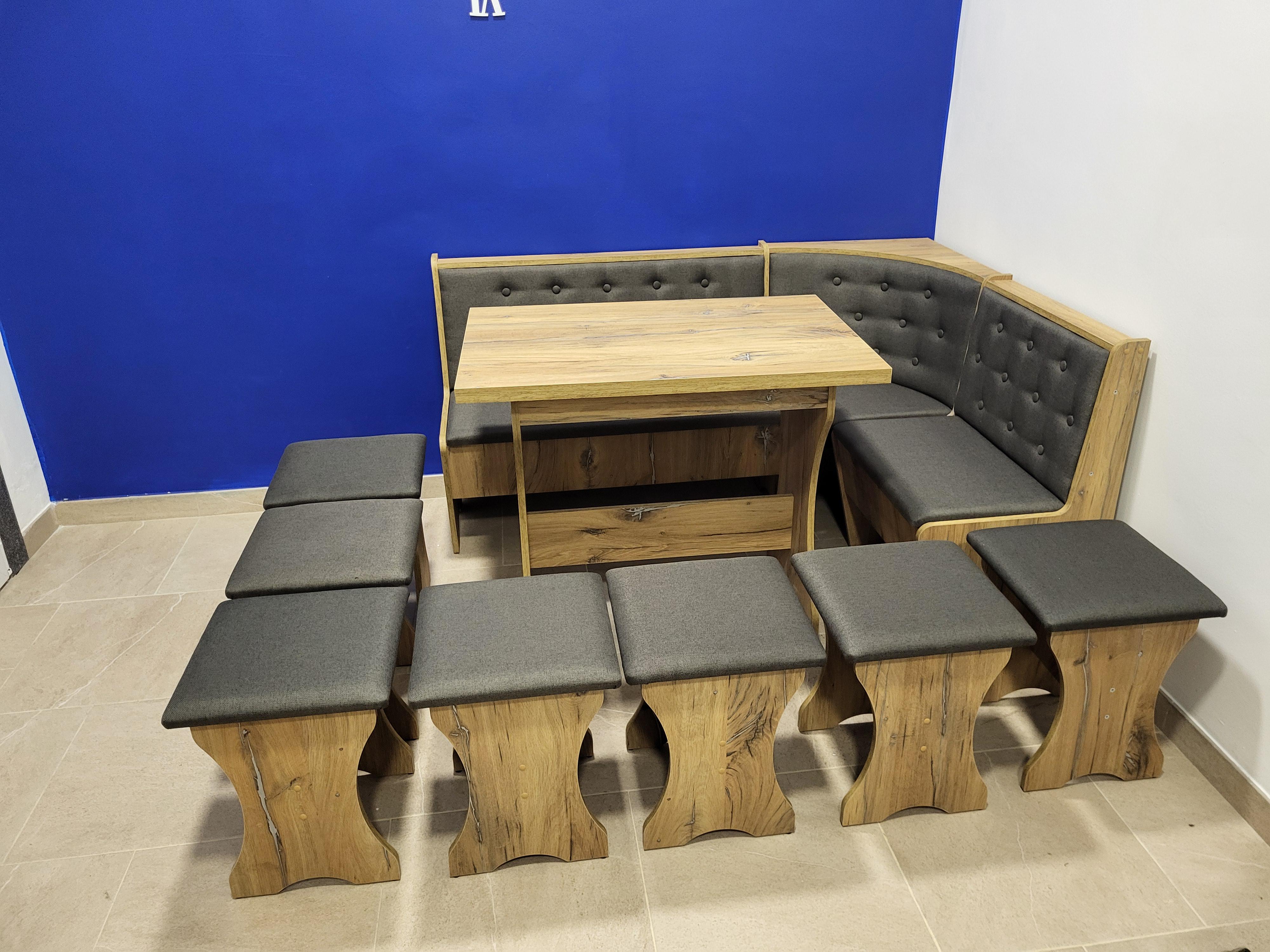 Кухонный уголок Семейный со столом и 7 табуреток 113,5х153,5 см Дуб Флагшток/Мальмо (KS7T-DF-M)