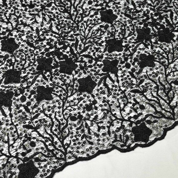 Ткань гипюр-пайетка IDEIA Соломия 1,3 м Черный (2200004180045)