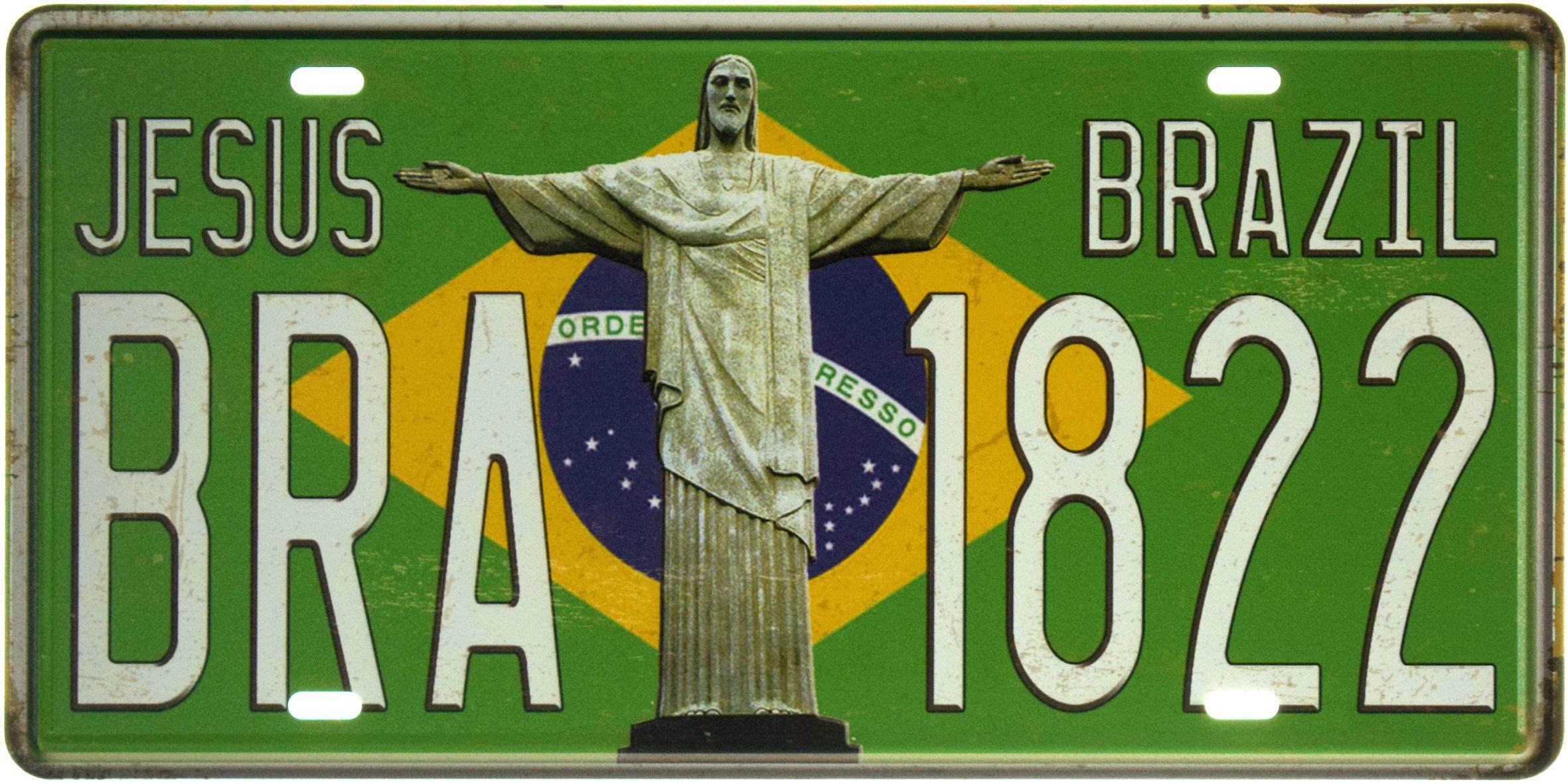 Табличка металлическая "Jesus Brazil DRA 1822" 15x30 см (ms-103698)
