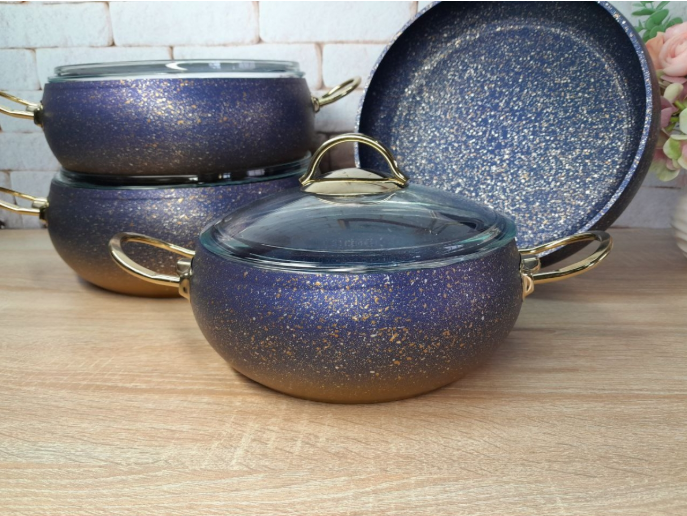 Набір посуду зі сковородою OMS з антипригарним покриттям 7 предметів (3023-blue) - фото 2 Набір посуду зі сковородою OMS з антипригарним покриттям 7 предметів (3023-blue) - фото 2