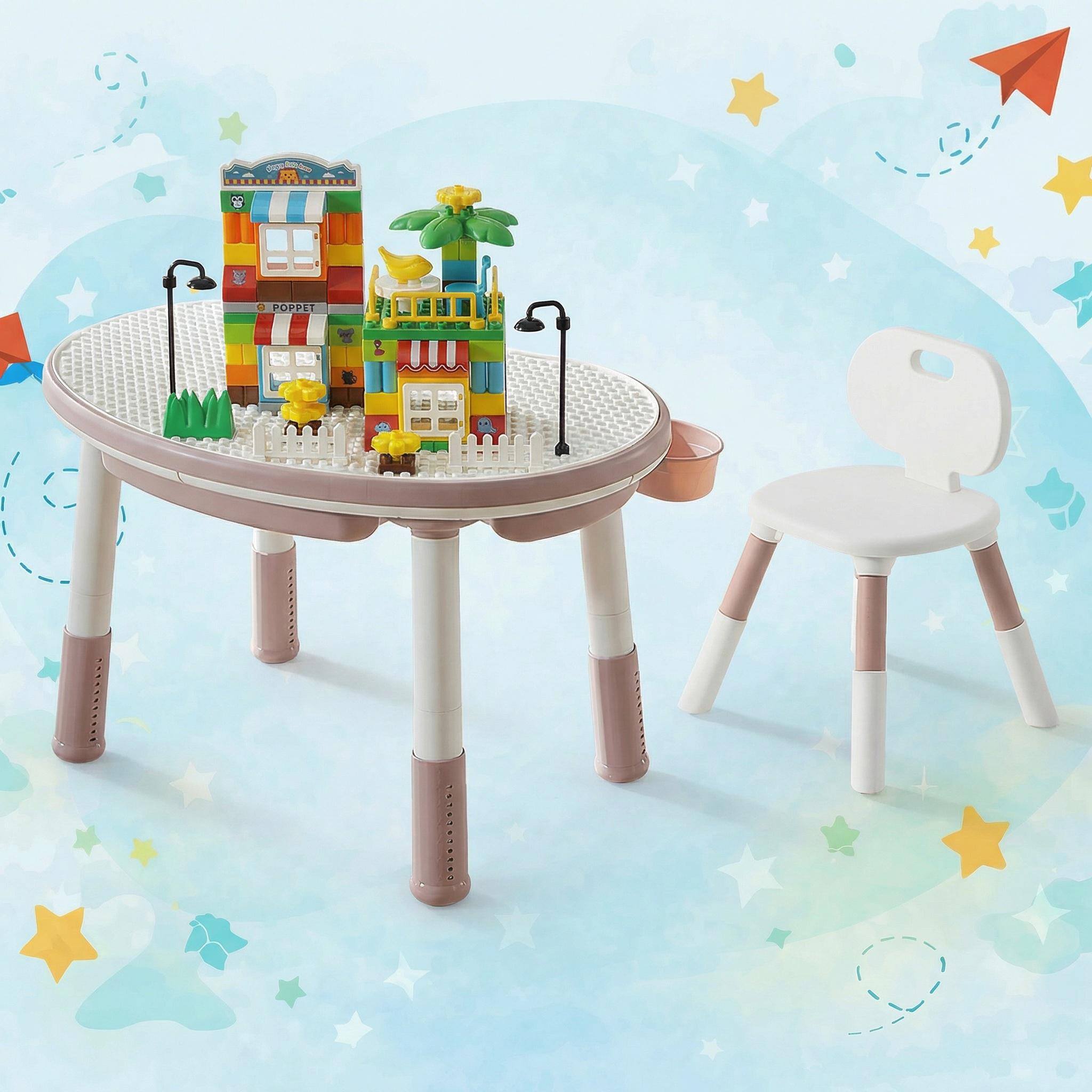 Столик детский со стульчиком Poppet Мультиплей 5в1 с конструктором Дом мечты Розовый (PP-SET-011R-03)