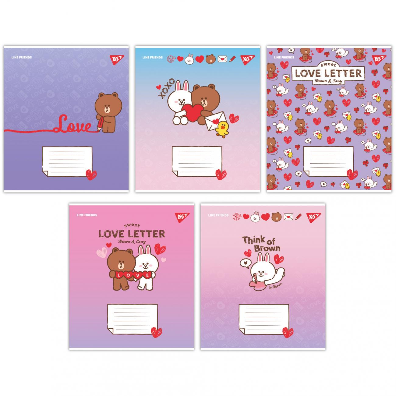Зошити учнівські у лінійку YES Line Friends. Love letter 12 арк. 25 шт. в уп. (MTT-182812)