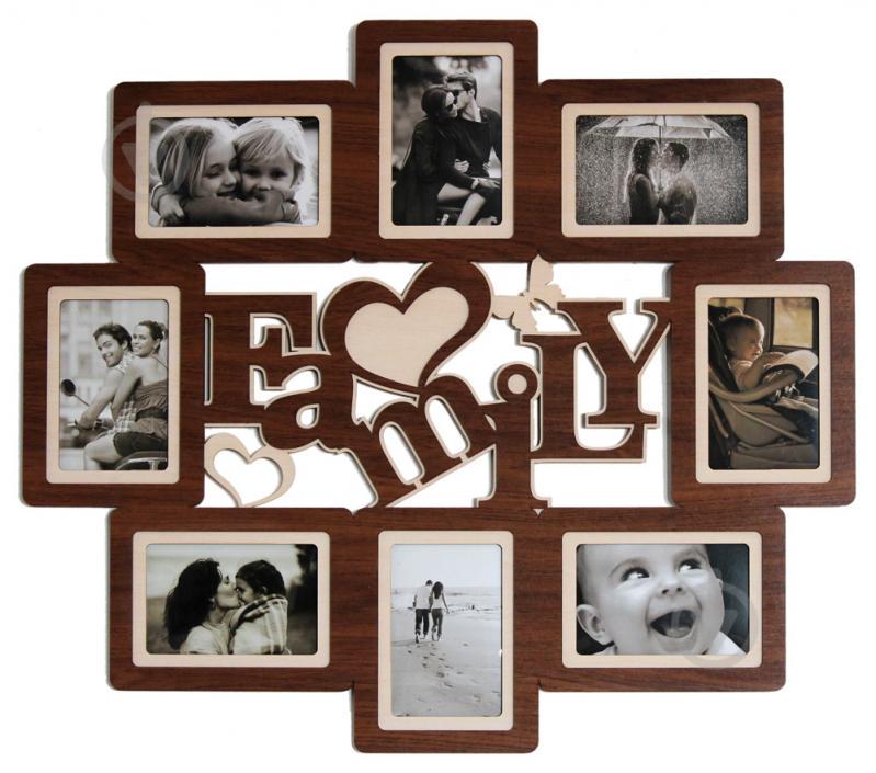 Фоторамка коллаж на 8 фотографий Декор Карпаты Family 68х60 см Коричневый (H8-067A)