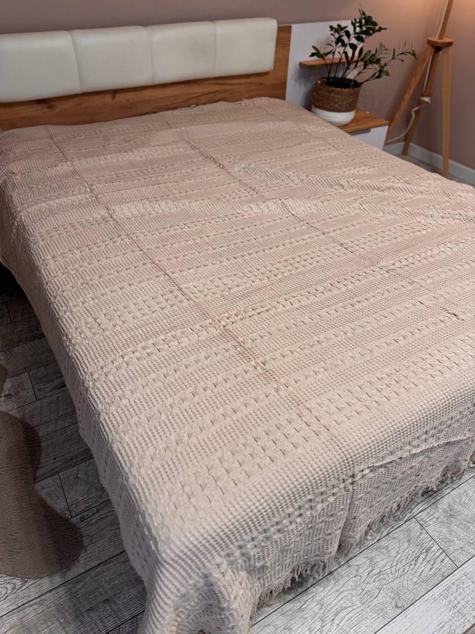 Покрывало хлопковое вафельное евро 200х230 см Бежевый (П4К-al-vafel-001)