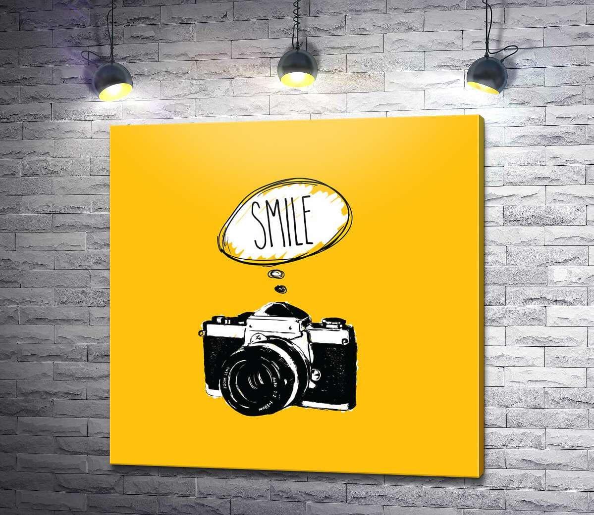 Картина ArtPoster Фотокамера и надпись "Smile" 100x100 см Модуль №1 (004357)