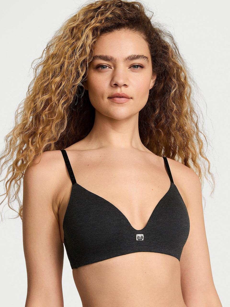 Бюстгальтер Victoria's Secret Cotton Logo Hardware Lightly Lined 75C Серый (7511439126944)