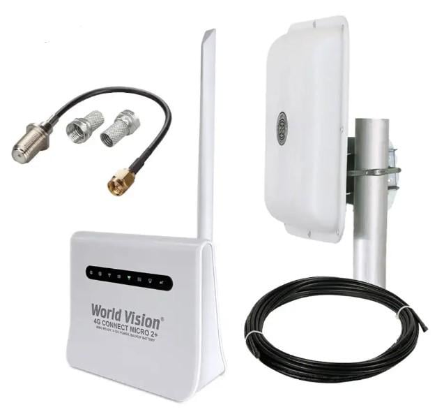 Интернет-комплект с роутером World Vision Wi-Fi 4G CONNECT MICRO 2+ и антенной MIMO ENERGY до 150 Мбит/с (2052348840)