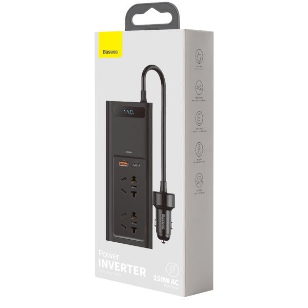 Інвертор автомобільний Baseus 150 W з 2-ма розетками 220 V + USB + Type-C (124058) - фото 5