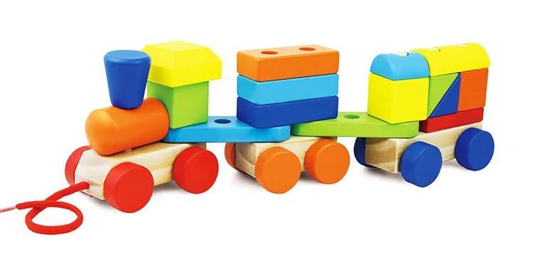Паровоз дерев'яний з вагонами геометричні фігури