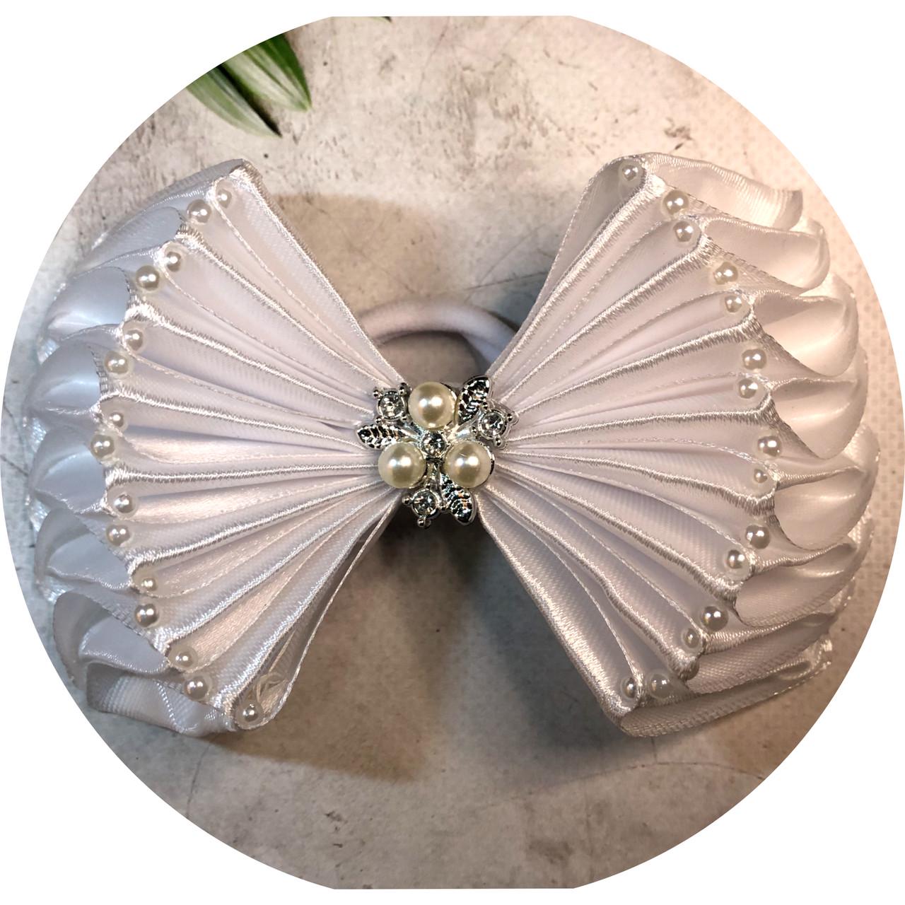 Бантик для волос детский на резинке 15х9 см Белый (10375)