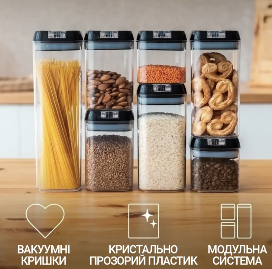 Набір контейнерів для сипучих продуктів 7 ємностей з вакуумною кришкою (Е500015) - фото 2