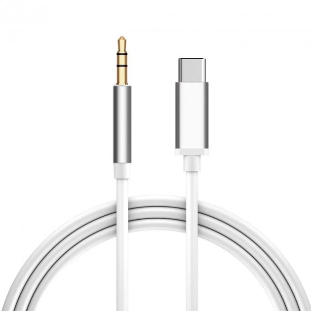 Аудио-кабель SUNROZ USB Type-C-3,5 мм 0,8 м White/Silver (A48362)