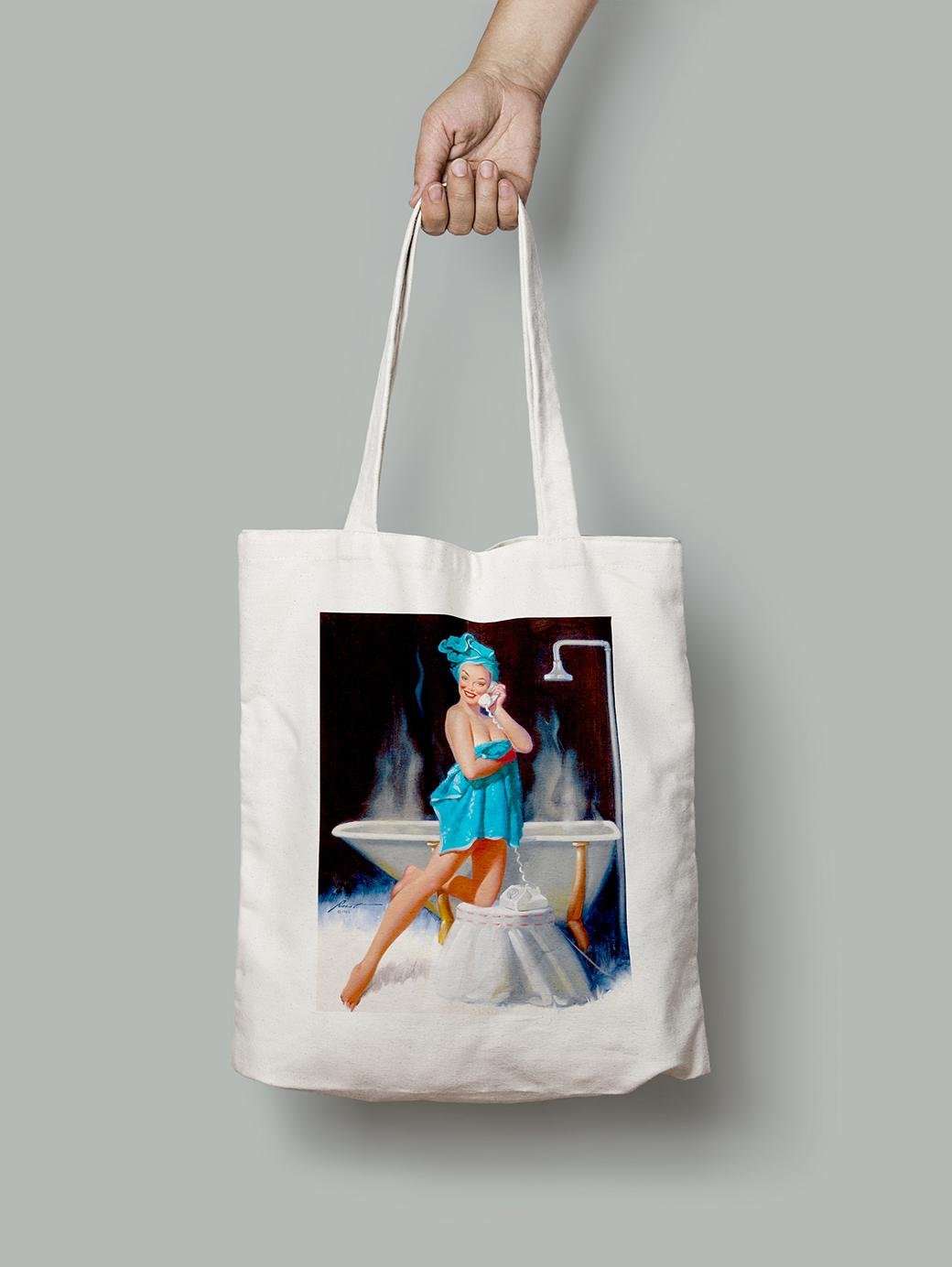 Эко-сумка В синем полотенце в ванной. Дональд Раст шопер (pin_up1740020_Bag)