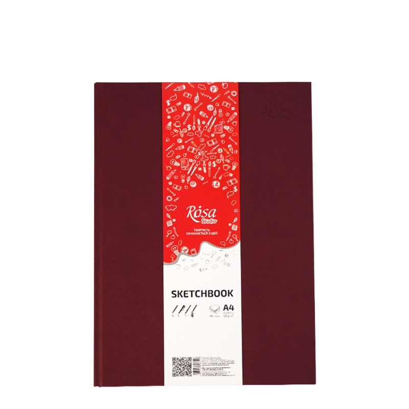 Альбом для графики ROSA Studio твердый переплет 100 г/кв. м 96 л. А4 Бордо (16R5020)