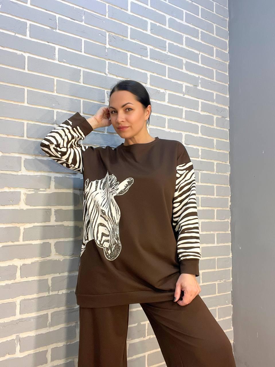 Світшот жіночий LSK 6030 подовжений зебра каміння OS Коричневий (1763) - фото 2