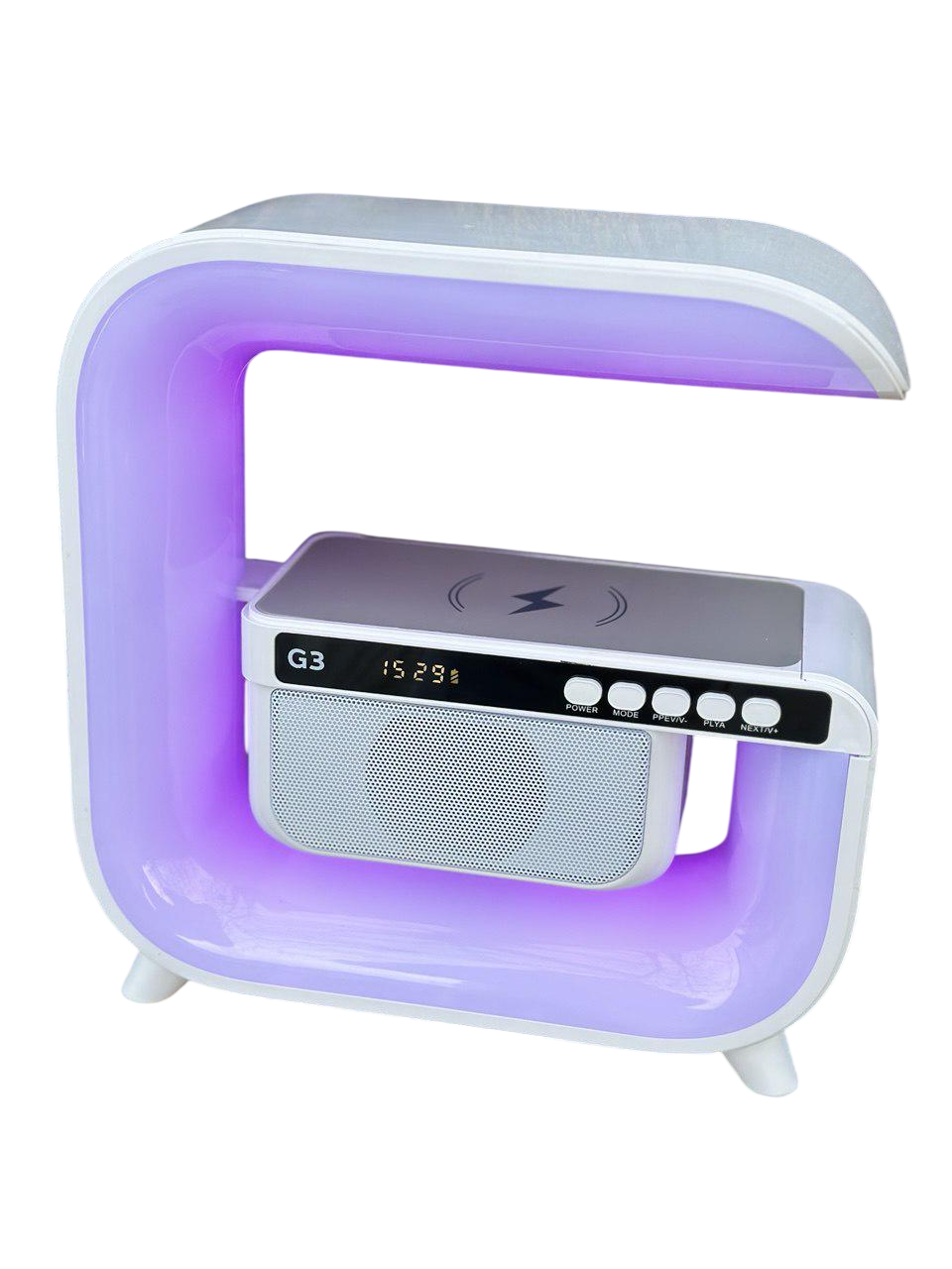 Нічник з RGB підсвічуванням/будильником/бездротовою зарядкою і Bluetooth-колонкою (115610)