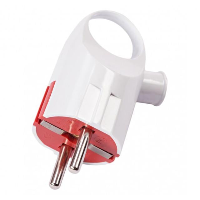 Вилка с/з угловая с кольцом Lumano 16А Белый