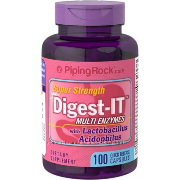 Пищевые ферменты с пробиотиками Piping Rock Digest-IT Multi Enzymes Super Strength with Probiotics 100 Capsules