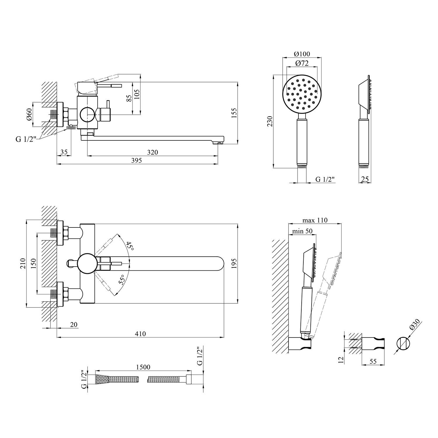 Смеситель-кран для ванной Kroner KRP Edelstahl Klassisch ESG070 (KR22997Y) - фото 2