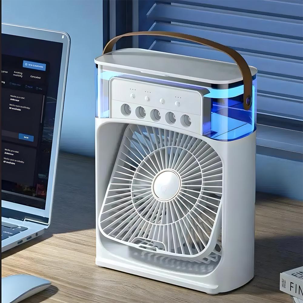 Вентилятор міні портативний з зволожувачем повітря USB-Type C 3 режими LED підсвічування 10 Вт Білий (27435977) - фото 5