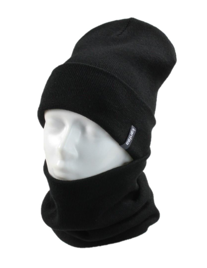 Вязаная шапка Кahta Fashion Hat с Buff снуд унисекс р. 57-58 Черный (OC-062)