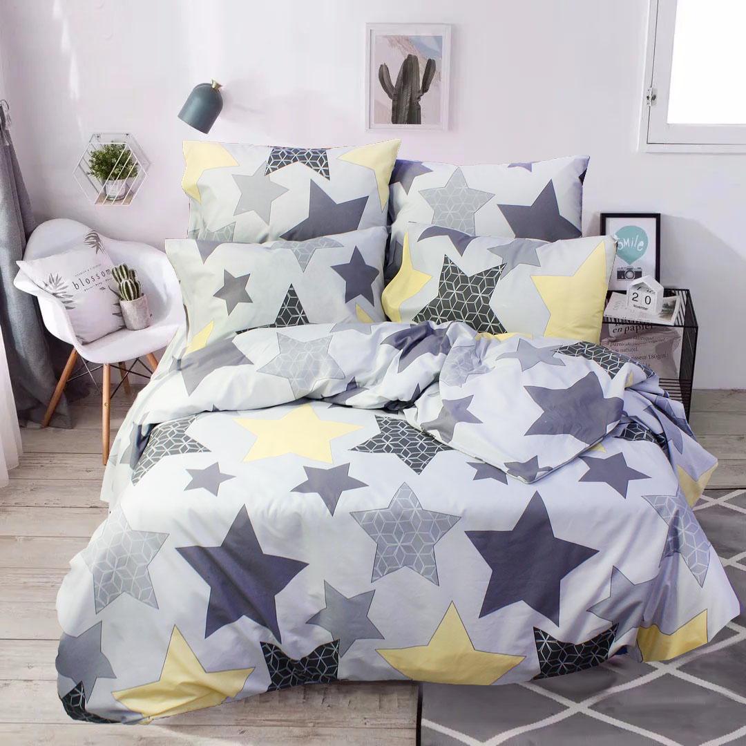 Комплект постельного белья евро Еней-плюс Т0724 Серый/Черный/Желтый