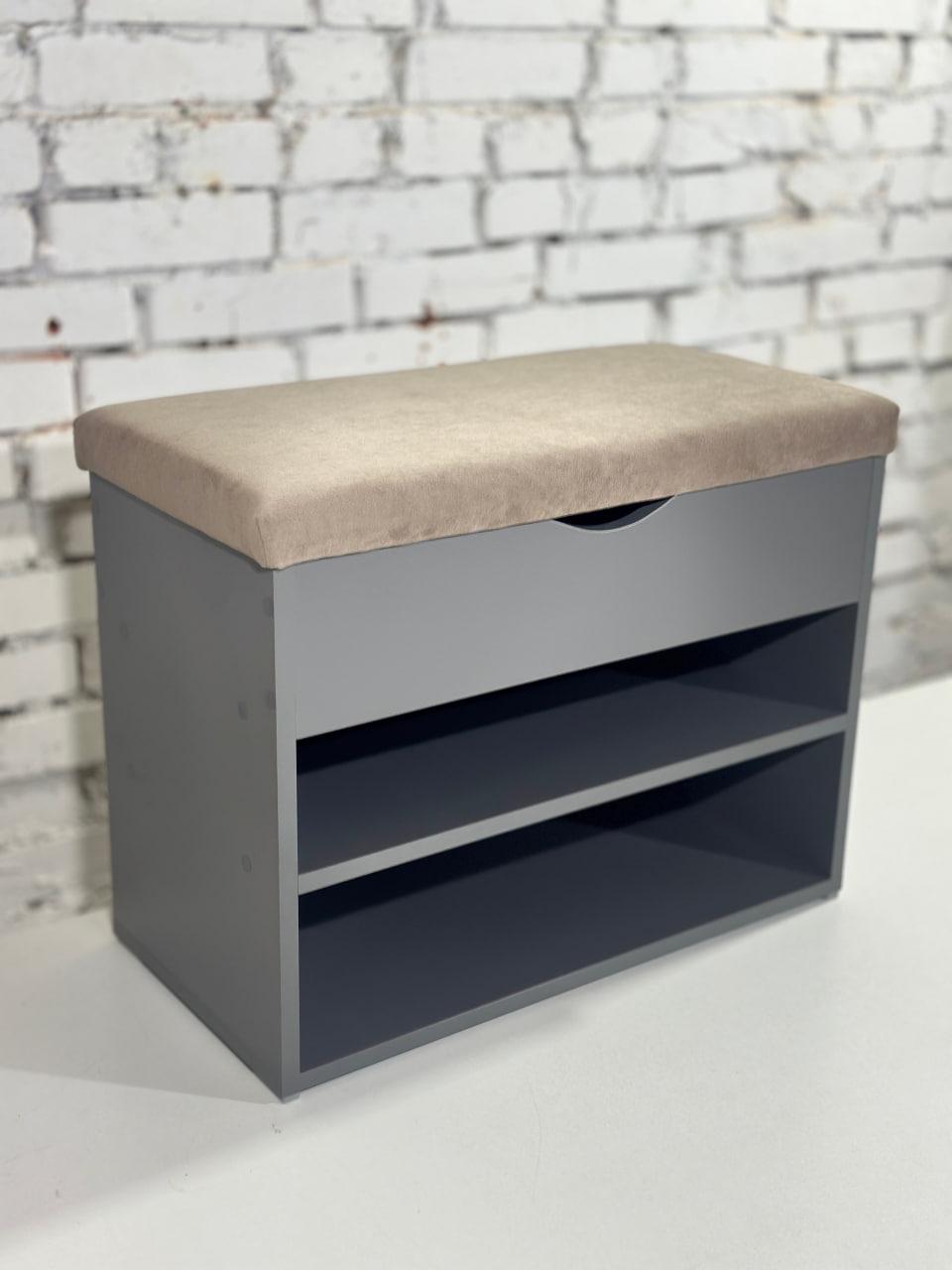 Тумба для обуви ДСП/ткань 30х80х45 см Графитовый/Какао - фото 1 Тумба для обуви ДСП/ткань 30х80х45 см Графитовый/Какао - фото 1