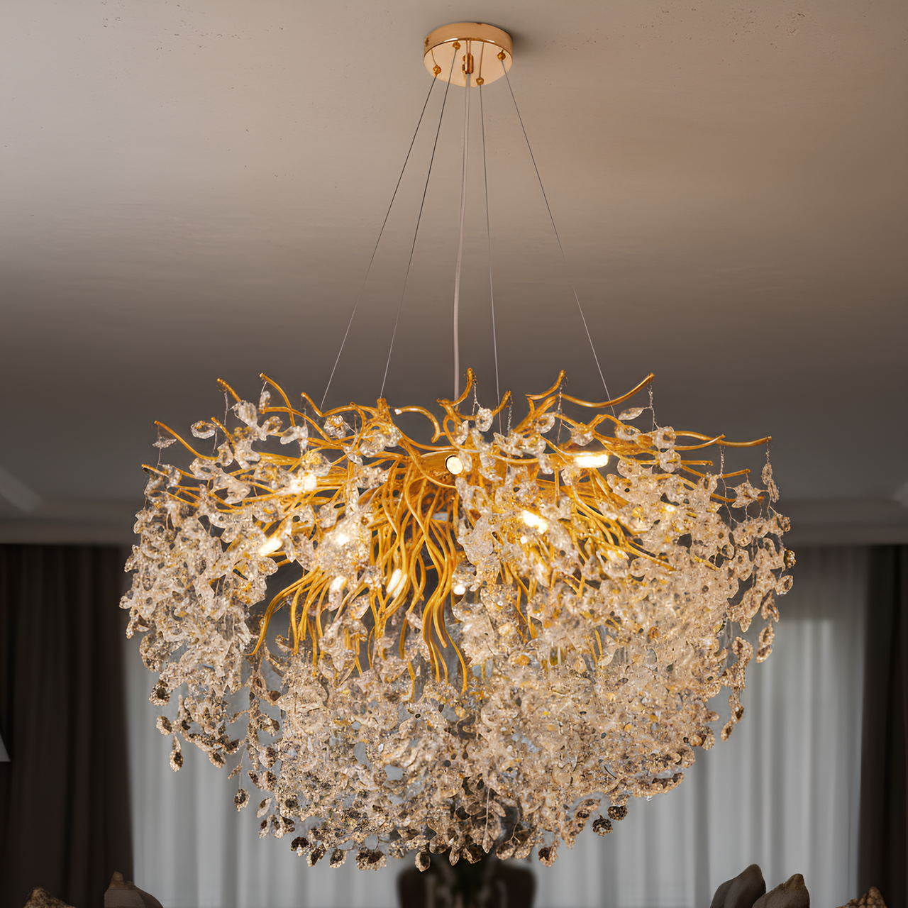 Люстра Sirius с хрустальными подвесами под двенадцать ламп G9 Золотой (WM-7020/800)