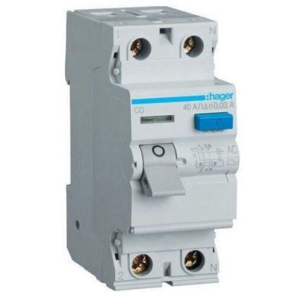 Влаштування захисного відключення Hager CDA240D 2Р 1P+N 40А 30мА 6кА А.А (CD240J)