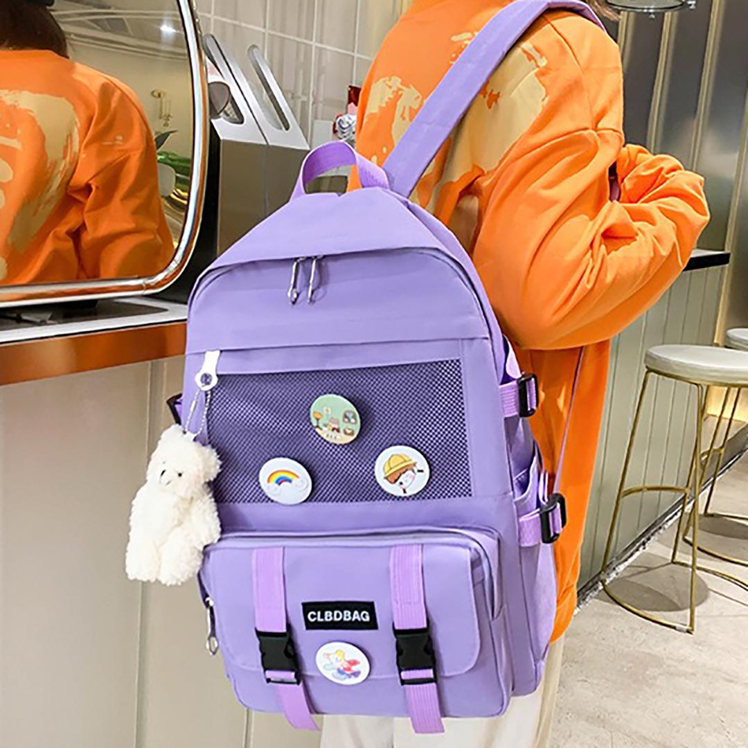 Шкільний рюкзак для дівчинки Ведмедик з значками 4в1 5-11 клас Фіолетовий (27615807) - фото 4 Шкільний рюкзак для дівчинки Ведмедик з значками 4в1 5-11 клас Фіолетовий (27615807) - фото 4