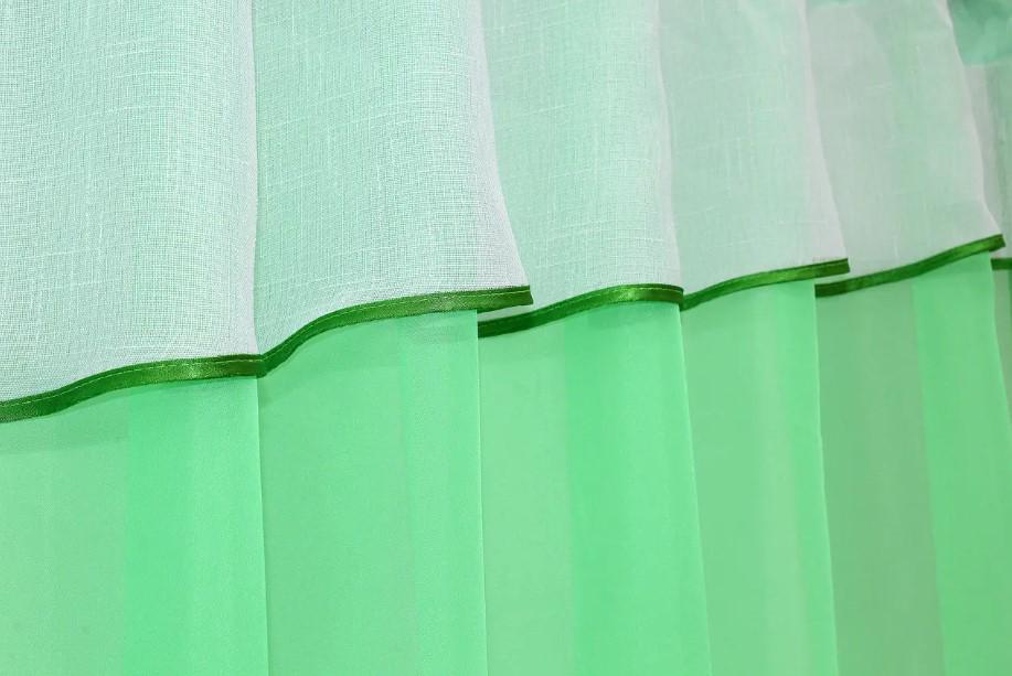 Кухонная гардина шифон/лен 270х170 см Мятный/Белый (047к) - фото 2