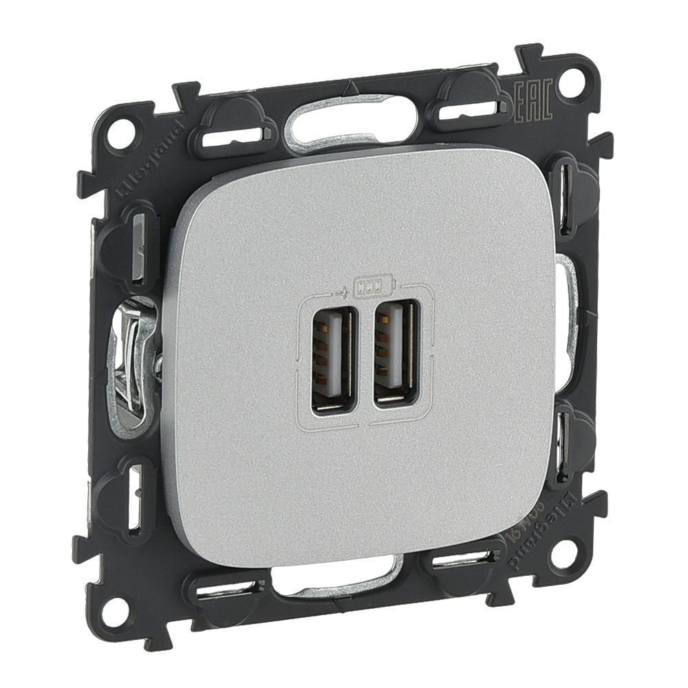Розетка Legrand Valena Allure USB для зарядки двойная Алюминий (754997)