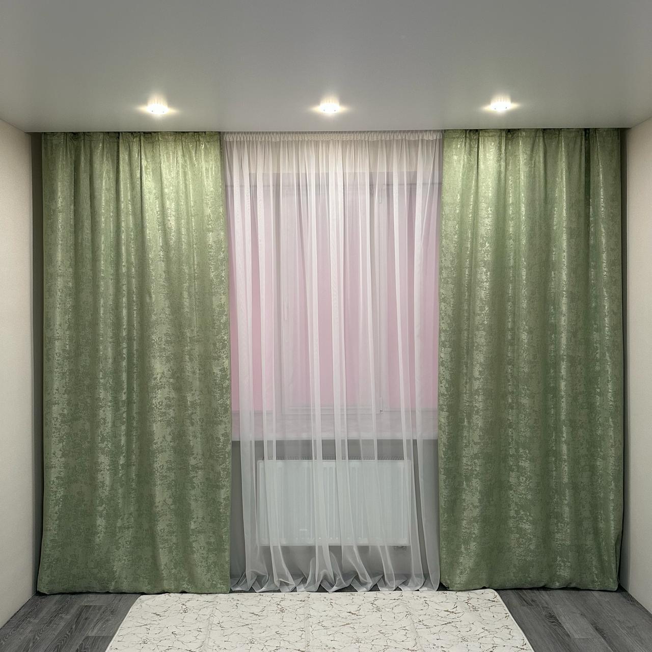 Шторы жаккардовые с мраморным узором среднее затемнение 1,5x2,7 м 2 шт. Салатовый (К1039-3) - фото 9 Шторы жаккардовые с мраморным узором среднее затемнение 1,5x2,7 м 2 шт. Салатовый (К1039-3) - фото 9