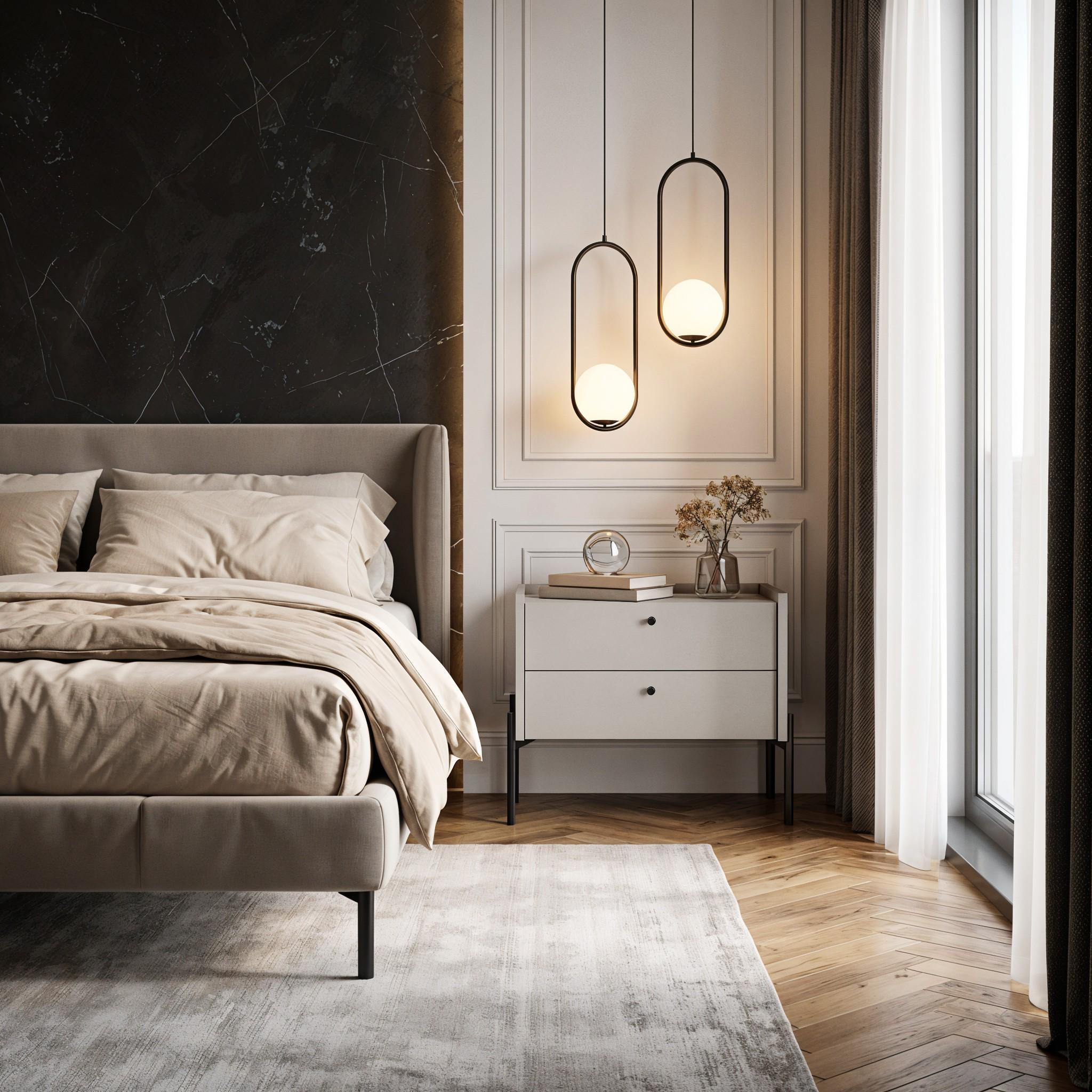 Прикроватная тумба с двумя ящиками Вуд 500x400x440 мм Кашемир/Черный