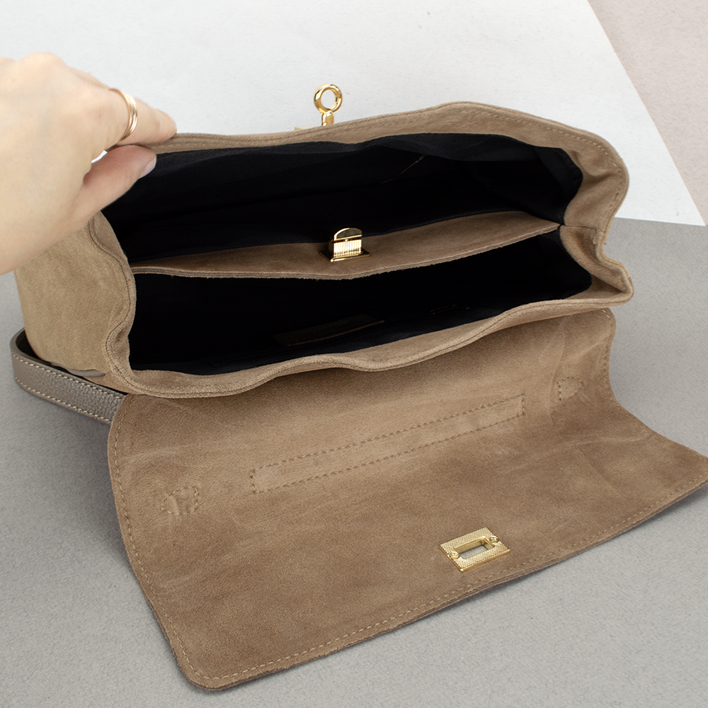 Сумка женская замшевая Virginia Conti 03829 на застежке Темный тауп (2456907896) - фото 4 Сумка женская замшевая Virginia Conti 03829 на застежке Темный тауп (2456907896) - фото 4