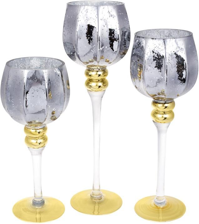 Набір скляних підсвічників Christel 30/35/40 см Графітовий (BD-527-714)