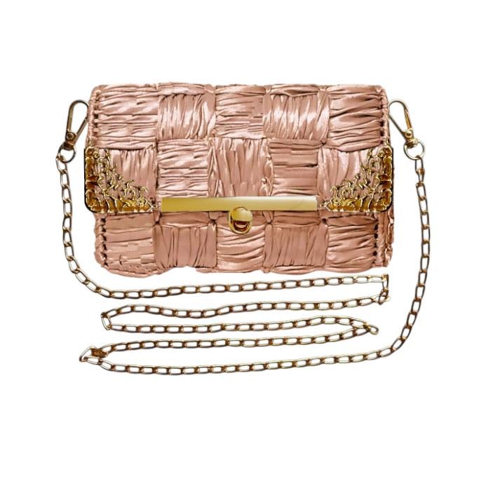 Набор для создания сумки из пластиковой канвы Золотая планка с поворотным замком с нитками металлик Золотисто-розовый (1543-42) - фото 5