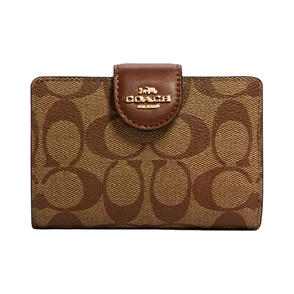 Кошелек женский Coach Medium Corner Zip Wallet in Signature Canvas Khaki/Saddle 2 (CH64)