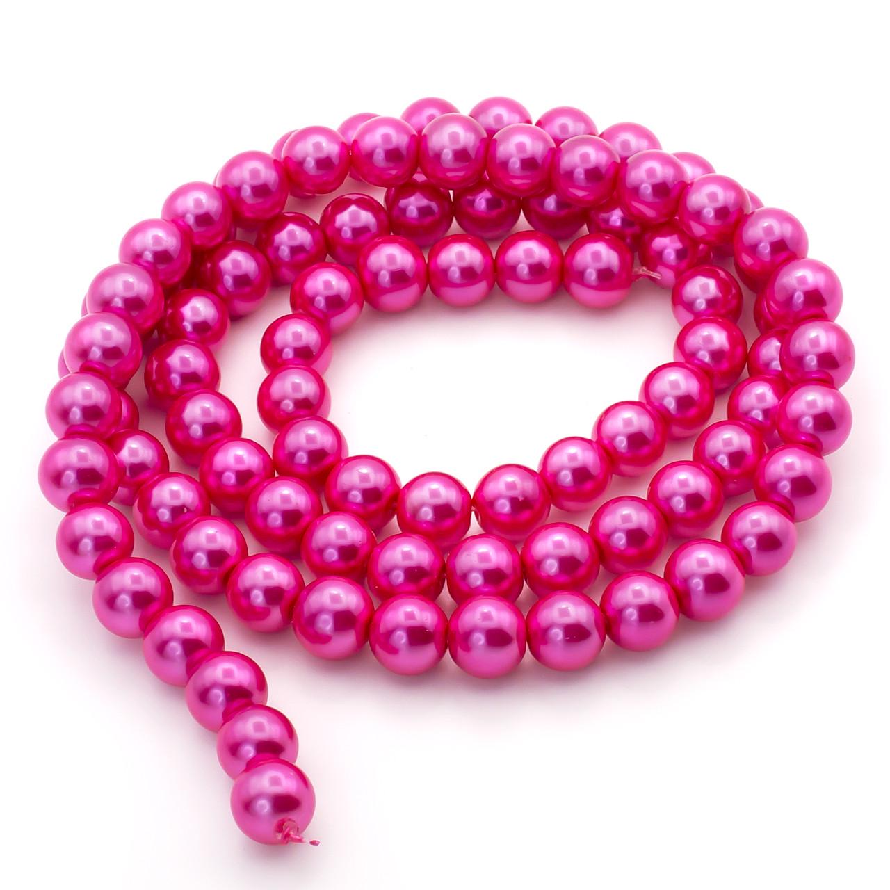 Бусины стеклянные на нитке под жемчуг 10 мм 80 см 90 шт. Розовый (БЖ0010к59)