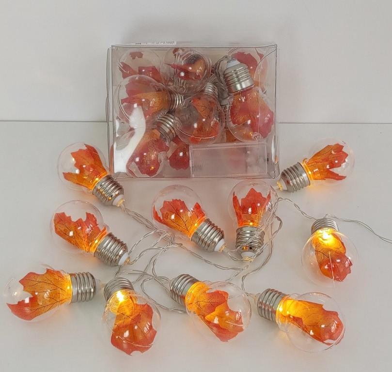 Гирлянда фонарики Золотая осень АА батарейки 1,6м 10 лампочек в форме лампочек с листьями Гирлянда фонарики Золотая осень АА батарейки 1,6м 10 лампочек в форме лампочек с листьями