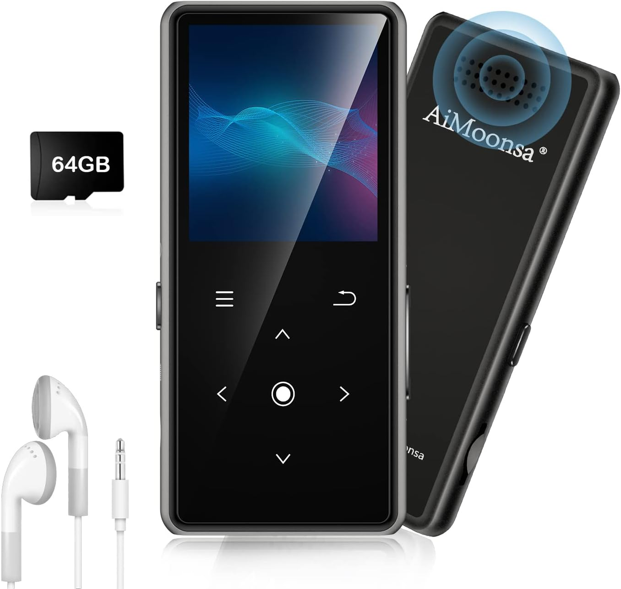 MP3-плеєр на 64 ГБ з Bluetooth 5.2 AiMoonsa з вбудованим HD-динаміком/FM-радіо/диктофоном/HiFi звуком (2927864396)