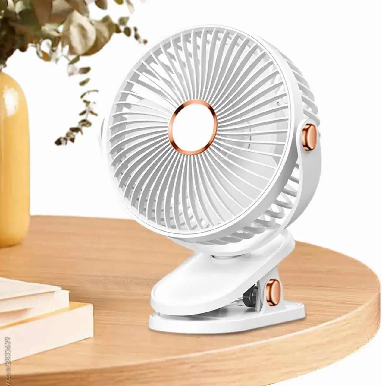 Вентилятор настольный на прищепке Multi functional clip fun 360° аккумуляторный 3 скорости с USB зарядкой Белый - фото 2