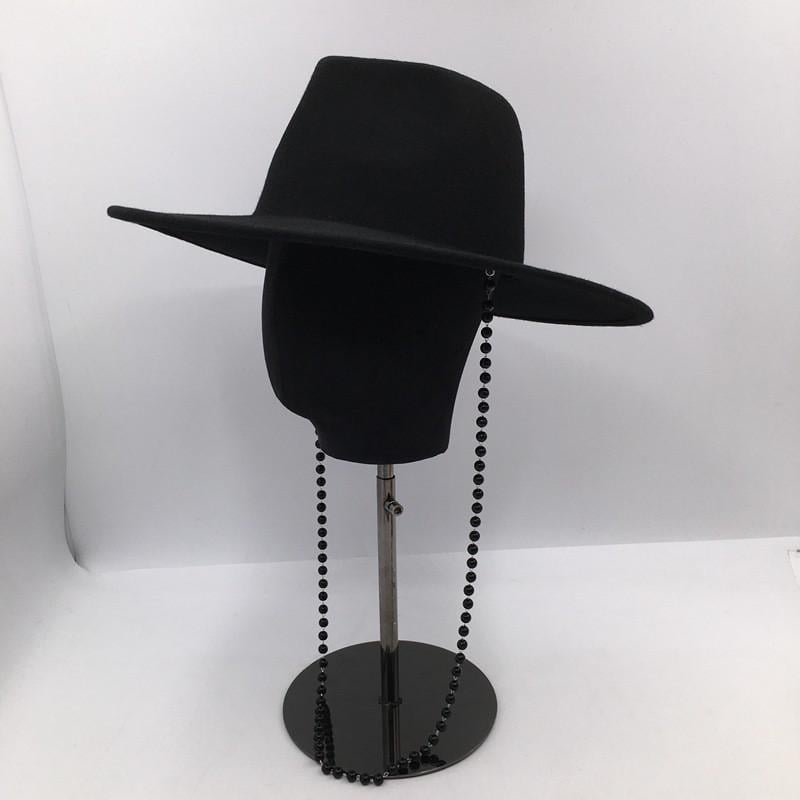 Шляпа федора фетровая широкополая Black Charm Fedora из шерсти унисекс с цепочкой и бусинами Черный - фото 8