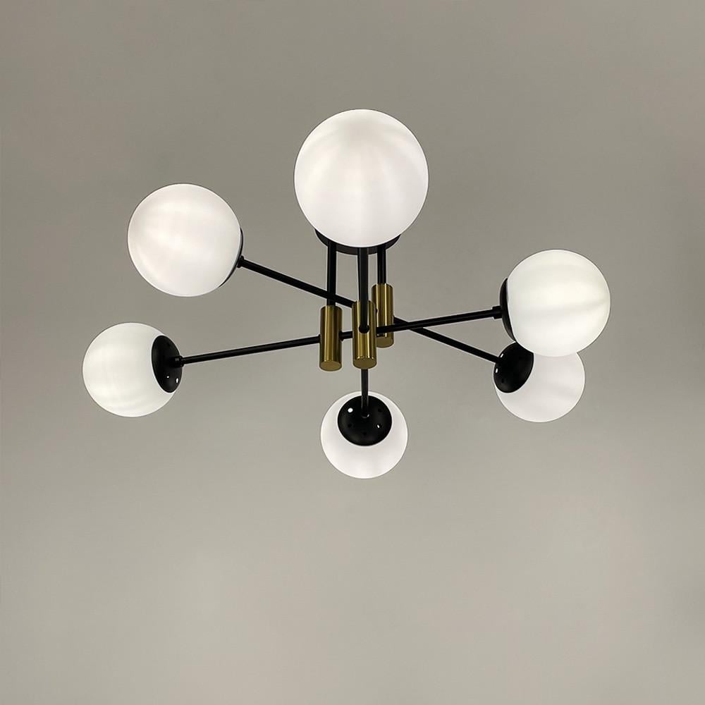 Люстра стельова на 6 білих плафонів із латунною фурнітурою Чорний (51797/6 TBS+BK+WT) - фото 2