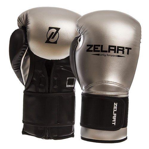 Перчатки боксерские Zelart BO-1384 12 oz Серебряный/Черный (37363056)