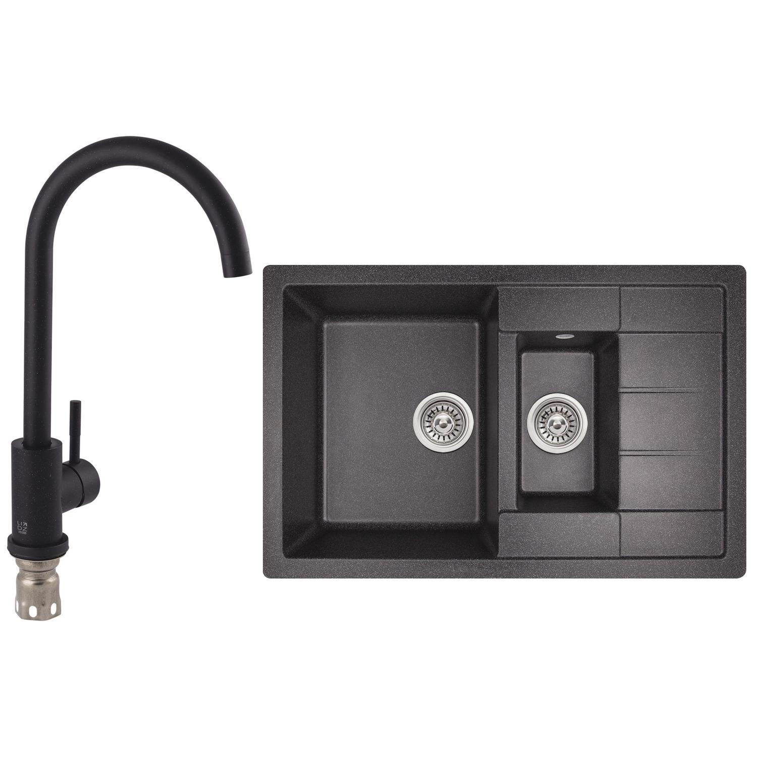 Мийка для кухні Lidz LIDZBLA0378049520045301 із сифоном на півтори чаші 780x495 мм Чорний (193703)