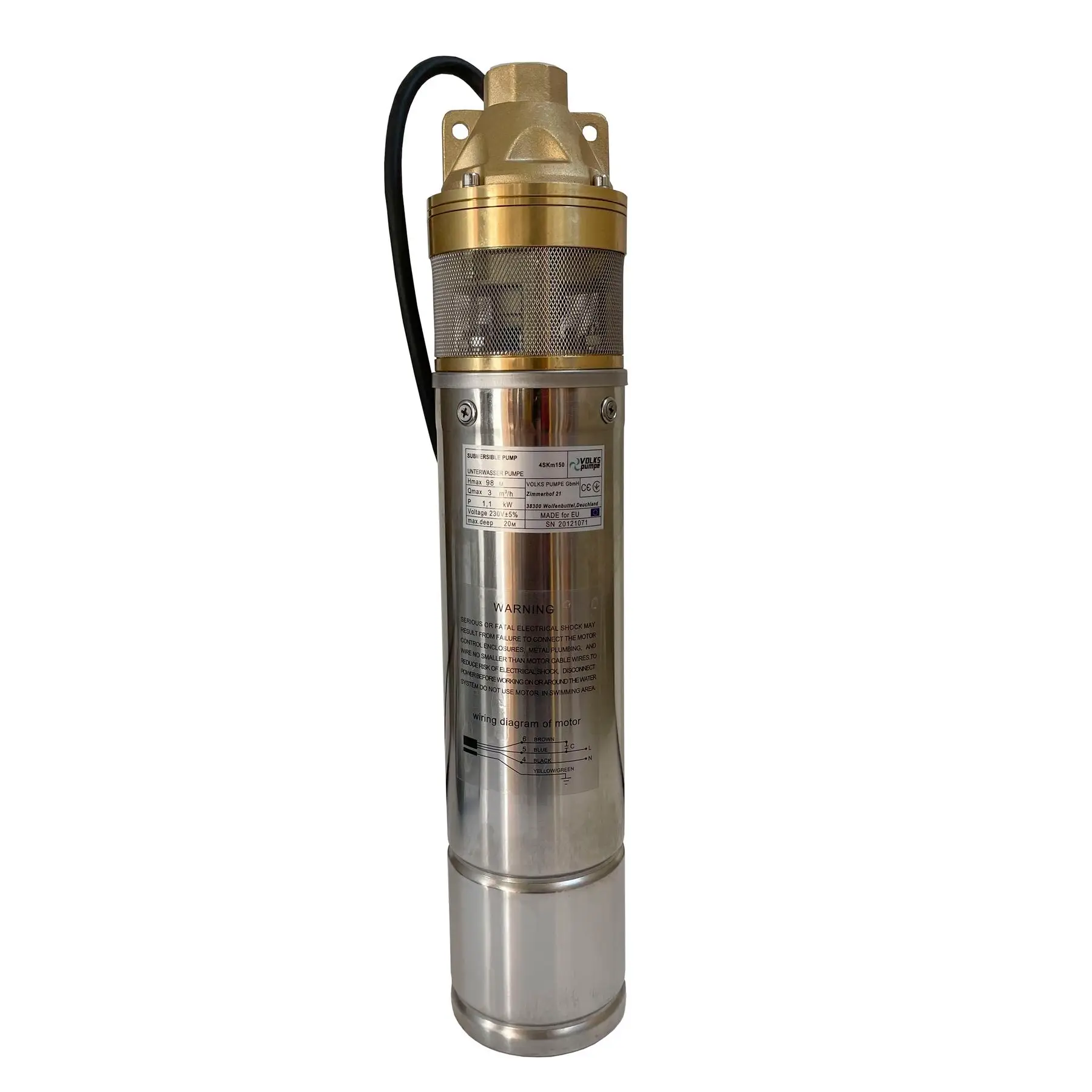 Свердловиний насос вихровий VOLKS pumpe 4SKm150 з пультом та кабелем 15 м 1,1 кВт (000013432) - фото 4