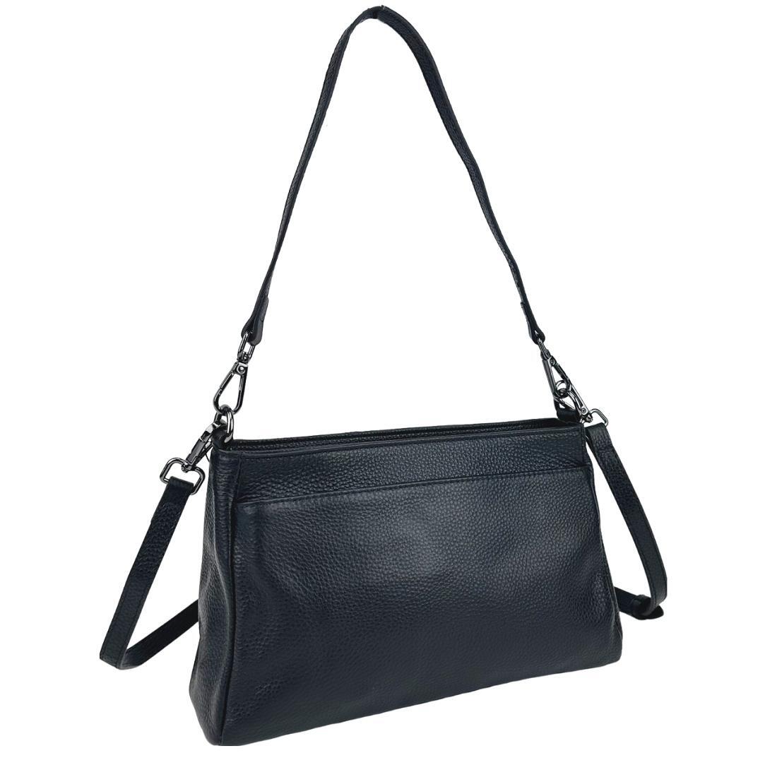 Женская сумка через плечо Royal Bag NB2-4102A на три отдела кожаная Черный (7905)